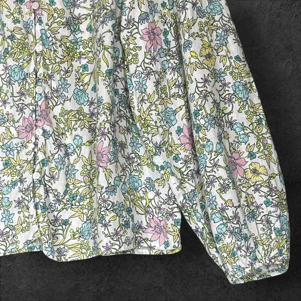 Linen Charter Club Luxury Floral Button Down Long Sleeve Top Blouse Womens - Picture 9 of 9